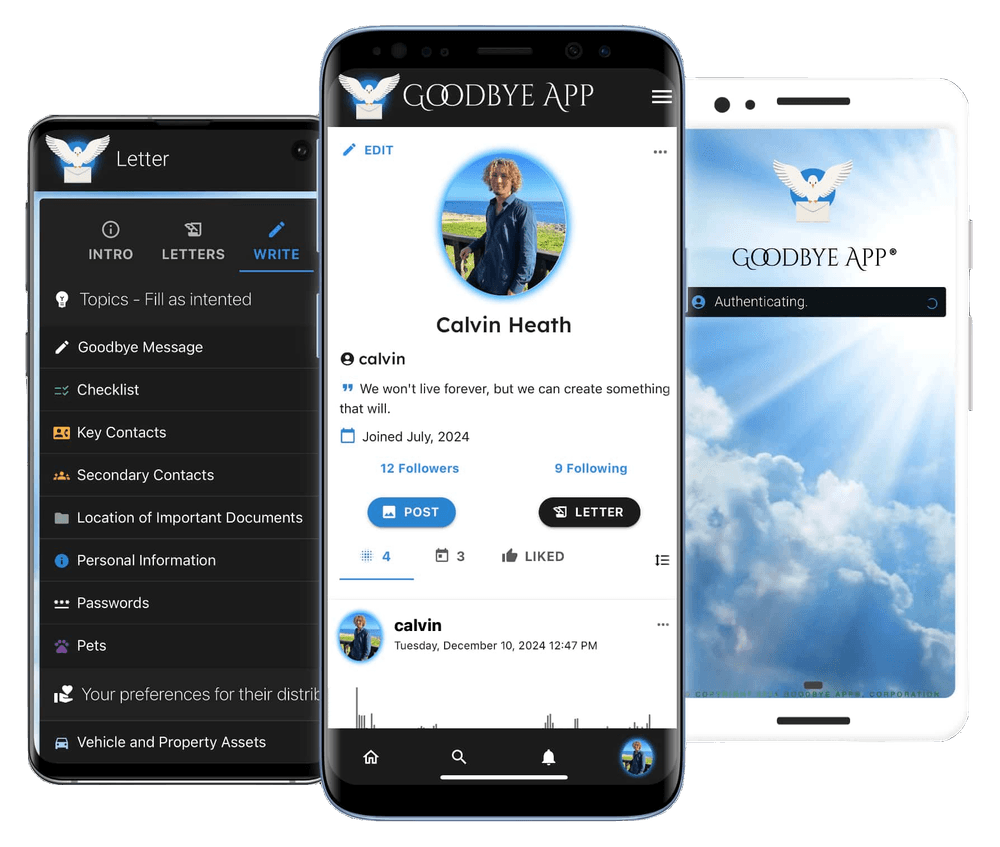 Goodbye App sur un téléphone et une tablette